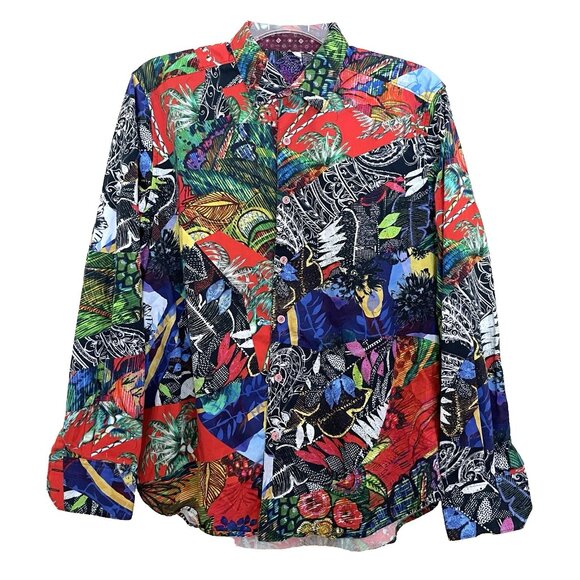 Robert Graham Shirt Men's Large Long Sleeve Flip Cuff Button Front Patchwork - Picture 1 of 10